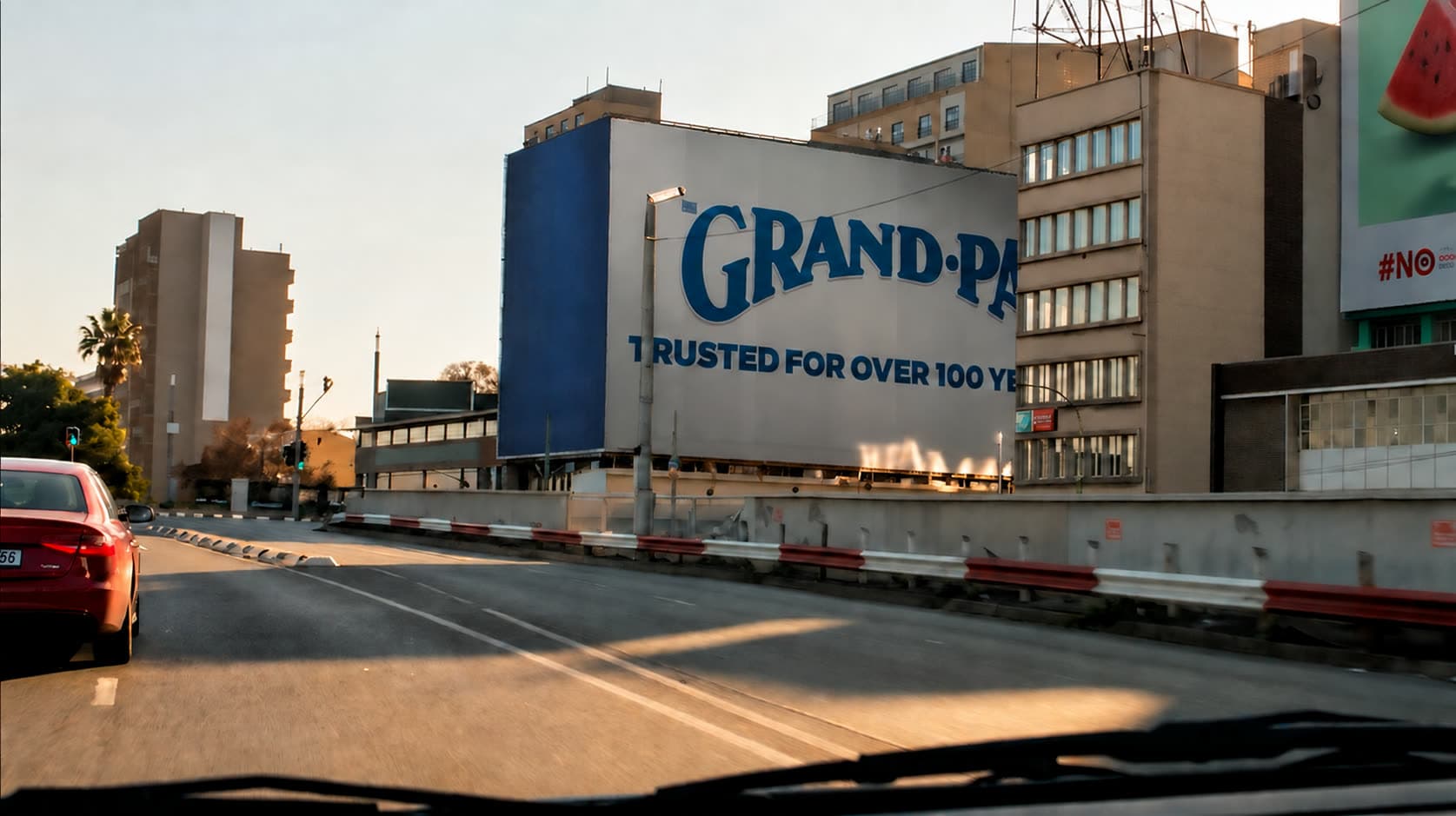 Grand-Pa billboard, Trusted for over 100 years, on a Johannesburg building